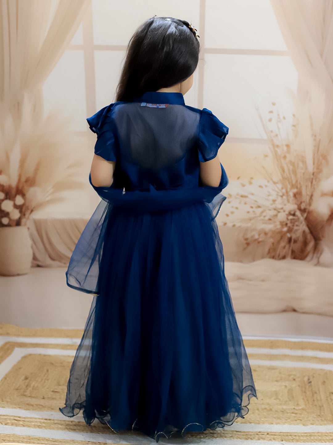 BownBee Sheer Back Front Open Choli with Lehenga & Dupatta- Blue