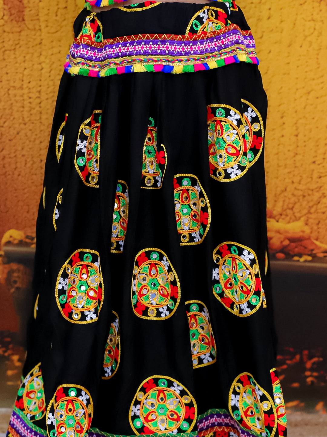 BownBee Embroidered Kedia Dhoti Cap Set for Boys with Embroidered Lehenga Half Sleeve Choli Dupatta Set for Girls- Black