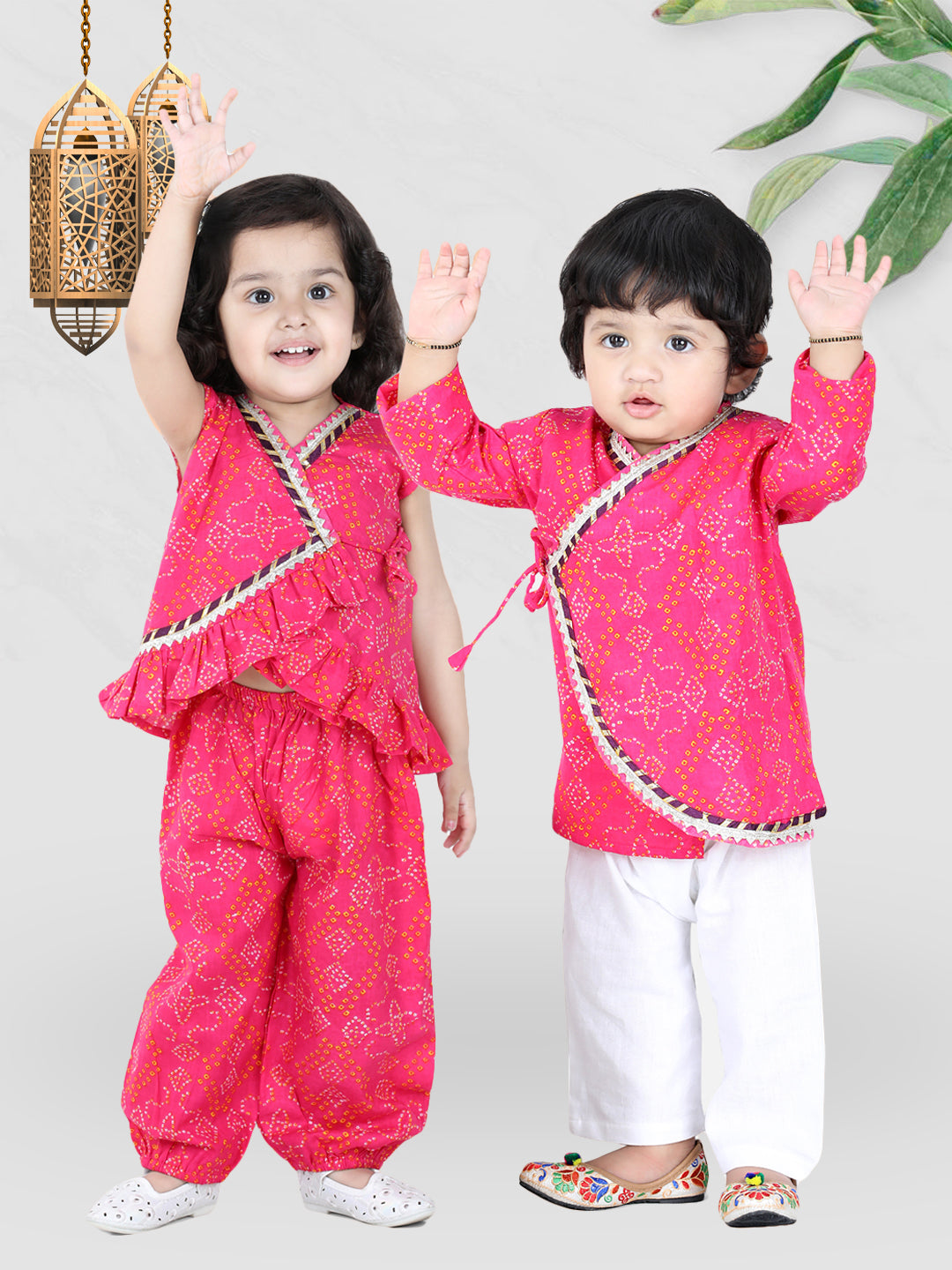 BownBee Sibling set Cotton Kurta Pajama and Top with Harem-Pink