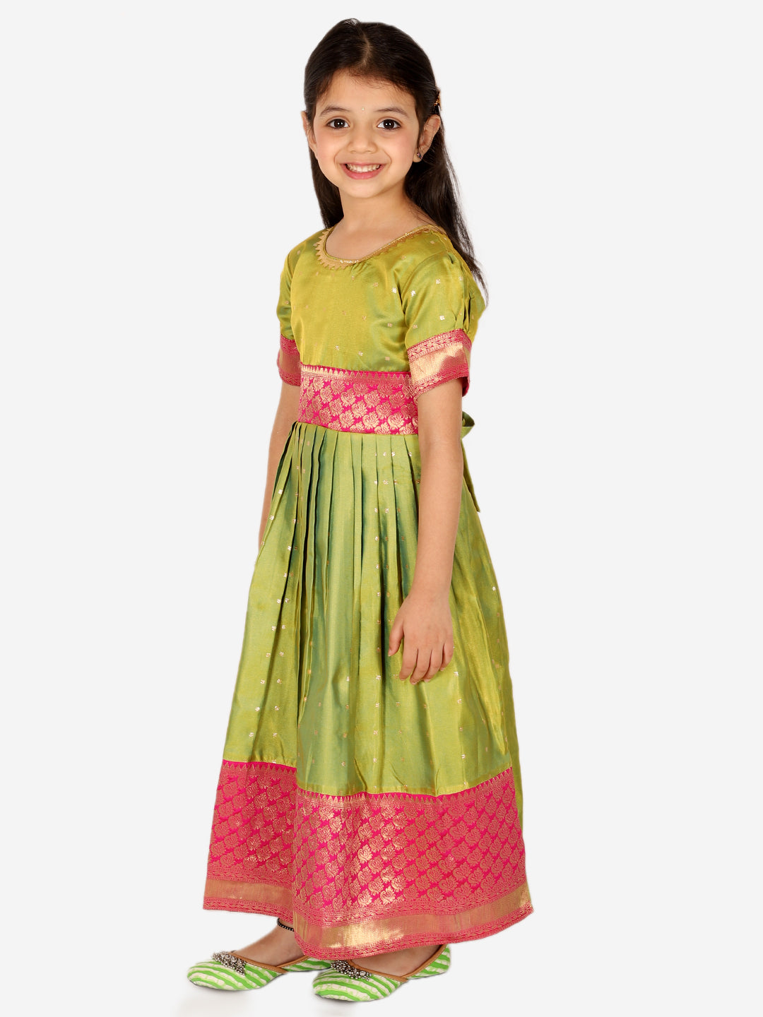 BownBee Silk Booti Party Dress Gown for Girls- Green