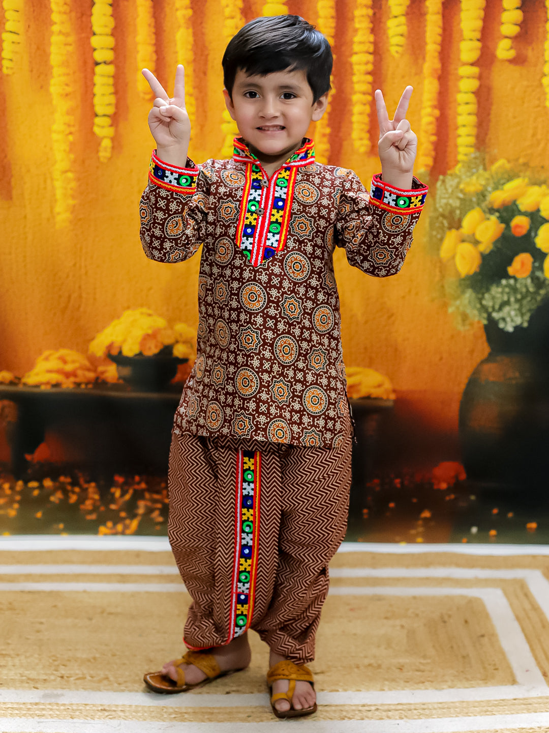 brown garba dress Artistic Gamthi Work Chaniya Choli for Navratri