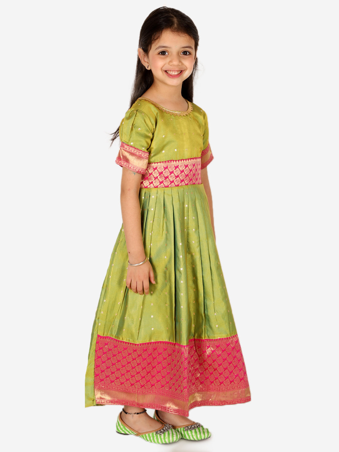 BownBee Silk Booti Party Dress Gown for Girls- Green
