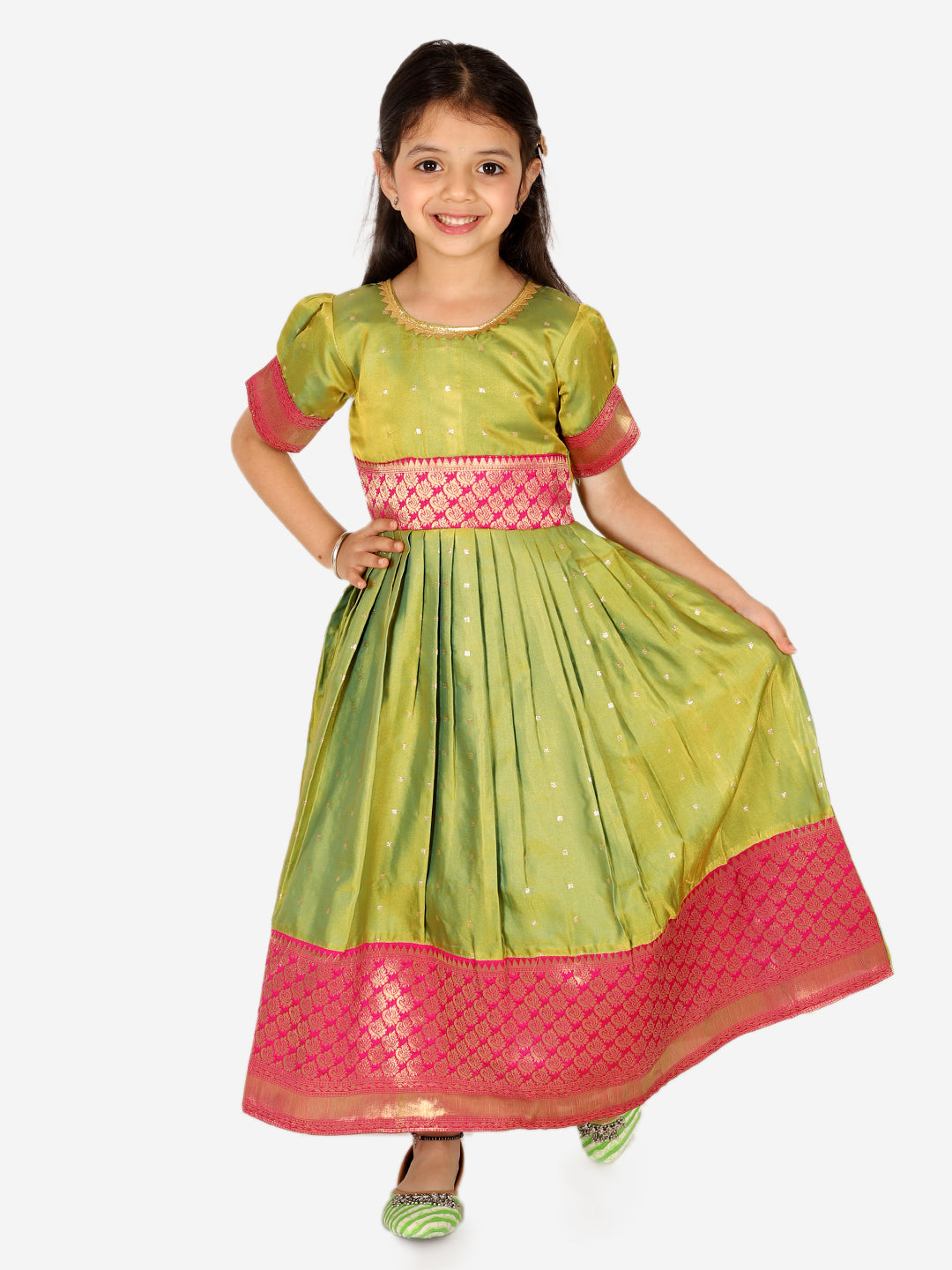 BownBee Silk Booti Party Dress Gown for Girls- Green