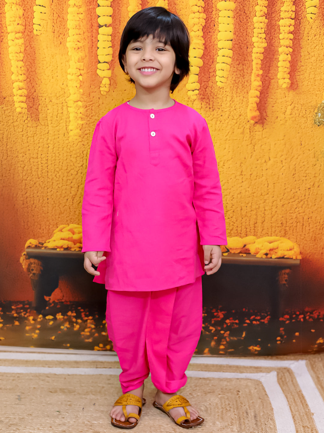 BownBee Pure Cotton Jacket with Full Sleeve Kurta Dhoti Set for Boys- Green