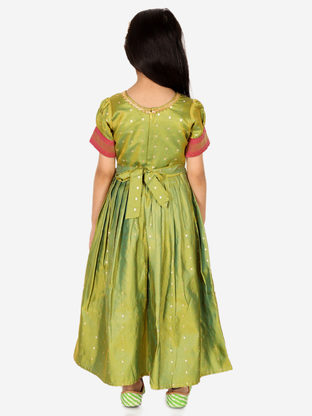 BownBee Silk Booti Party Dress Gown for Girls- Green