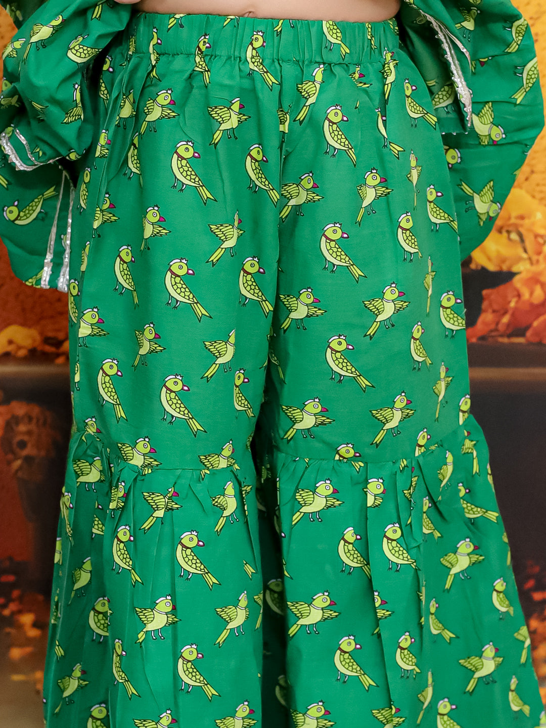 BownBee Pure Cotton Jacket Kurta Dhoti with Kurti Sharara Dupatta Set- Green