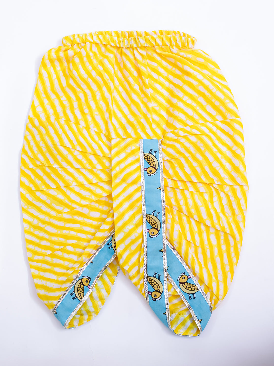 BownBee Chatty Parrot Dhoti Kurta & Sweet Talker Lehanga Choli Sibling Set -Yellow/Blue