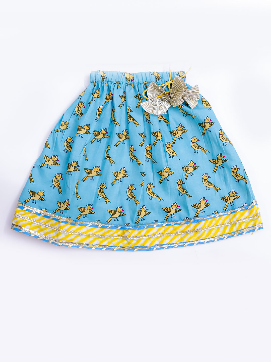 BownBee Chatty Parrot Dhoti Kurta & Sweet Talker Lehanga Choli Sibling Set -Yellow/Blue
