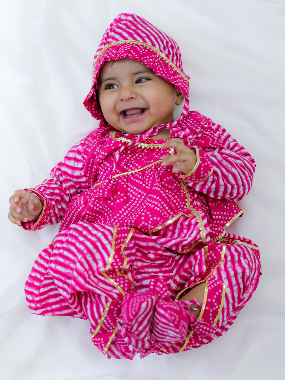 BownBee Pure Cotton Full Sleeve Jamna Set For Girls - Pink