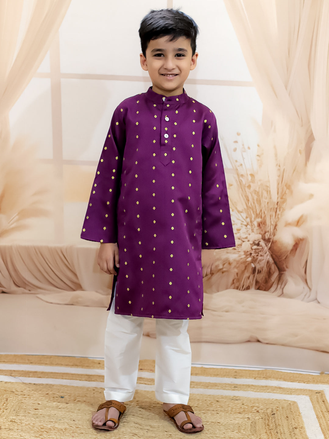 BownBee Malang zari kurta Pyjama & Dhunki Zari Kurta With Tulip Salwaar With Net Dupatta Sibling Set - Purple