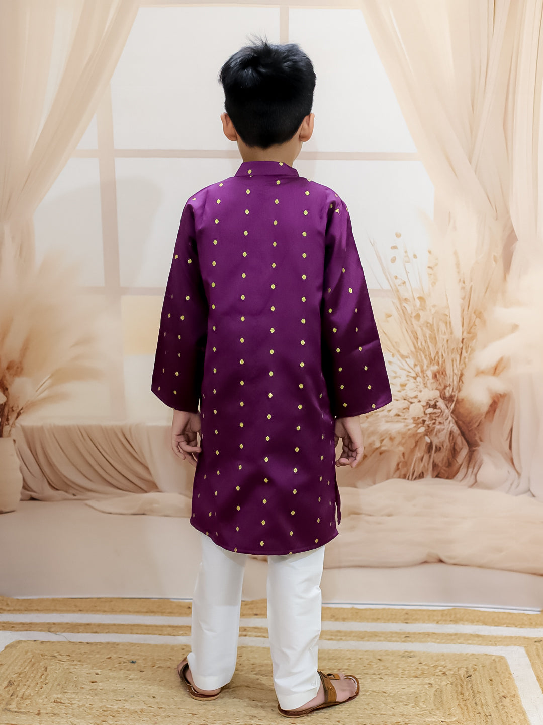 BownBee Malang zari kurta Pyjama & Dhunki Zari Kurta With Tulip Salwaar With Net Dupatta Sibling Set - Purple