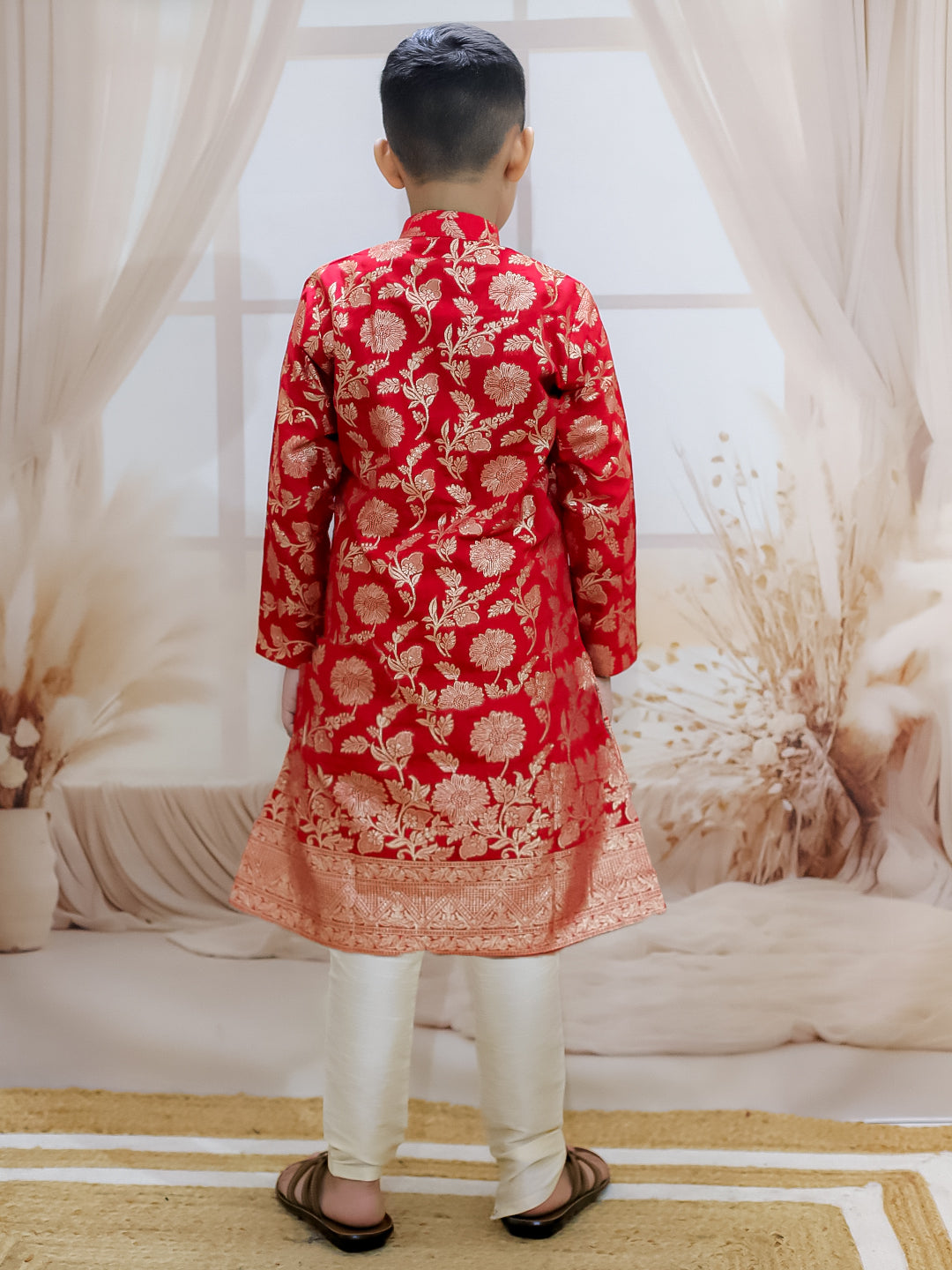 BownBee Front Open Jacquard Sherwani with Pajama Set for Boys