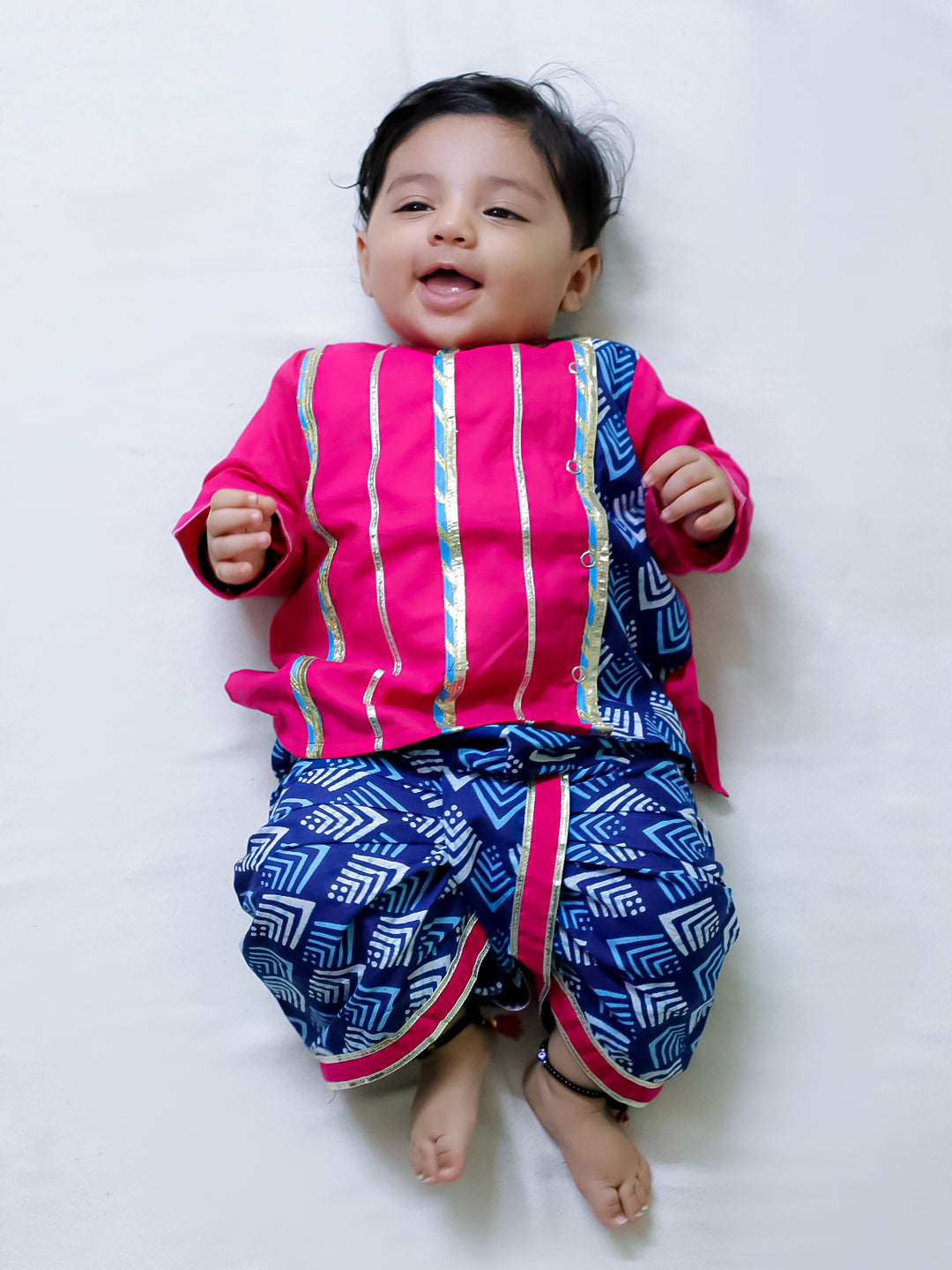 BownBee Cosmic Indigo Dhoti Kurta & Midnight Mirrage Lehanga Choli Sibling Set