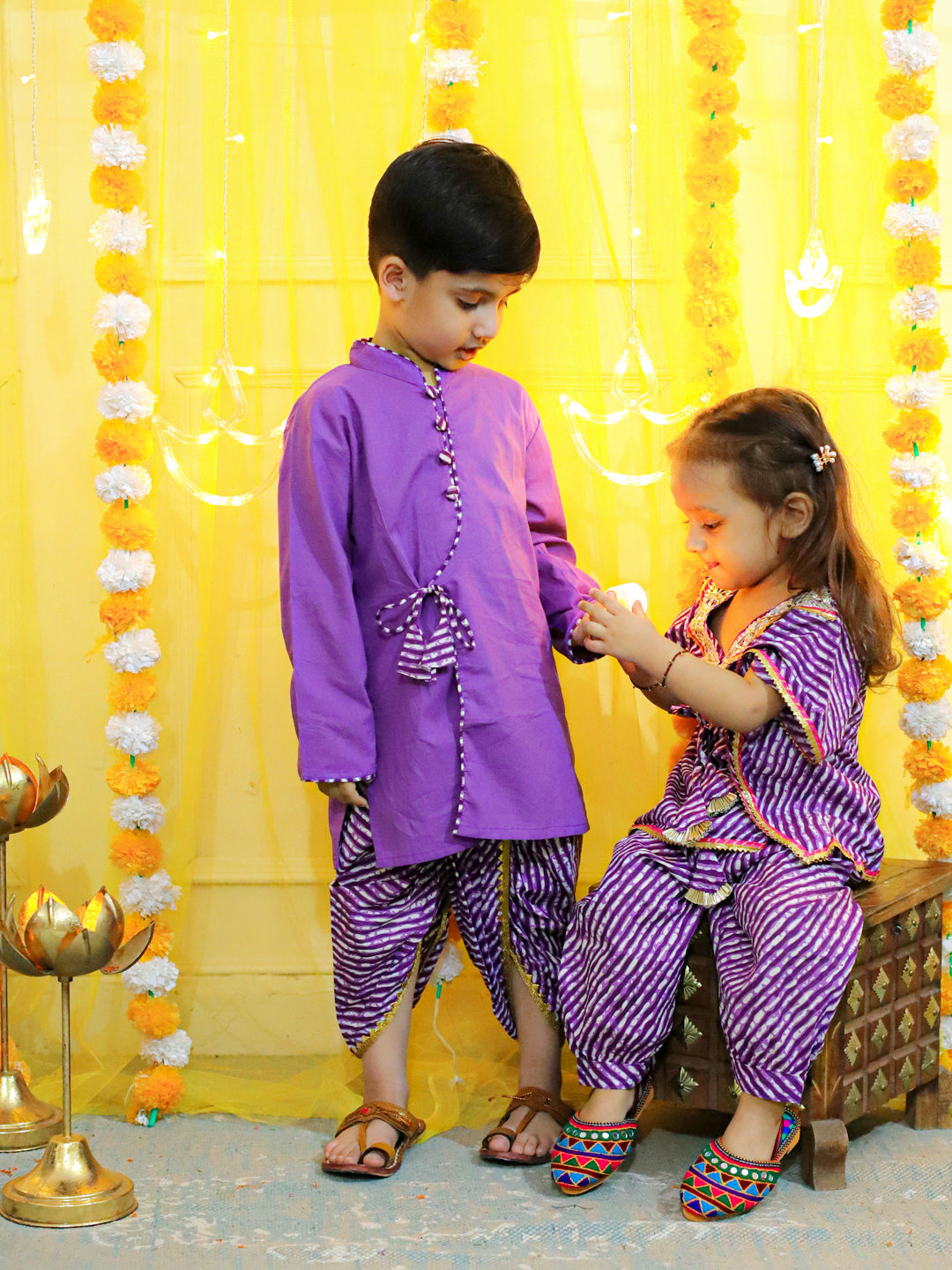 BownBee Front Open Cotton Full Sleeve Kurta with Dhoti and Pure Cotton Kaftan with Harem for Girls