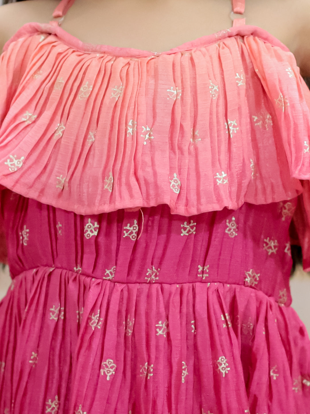 BownBee Sibling Set Shaded Long Jacket with Cotton Kurta Pajama with Off Shoulder Gown Dress