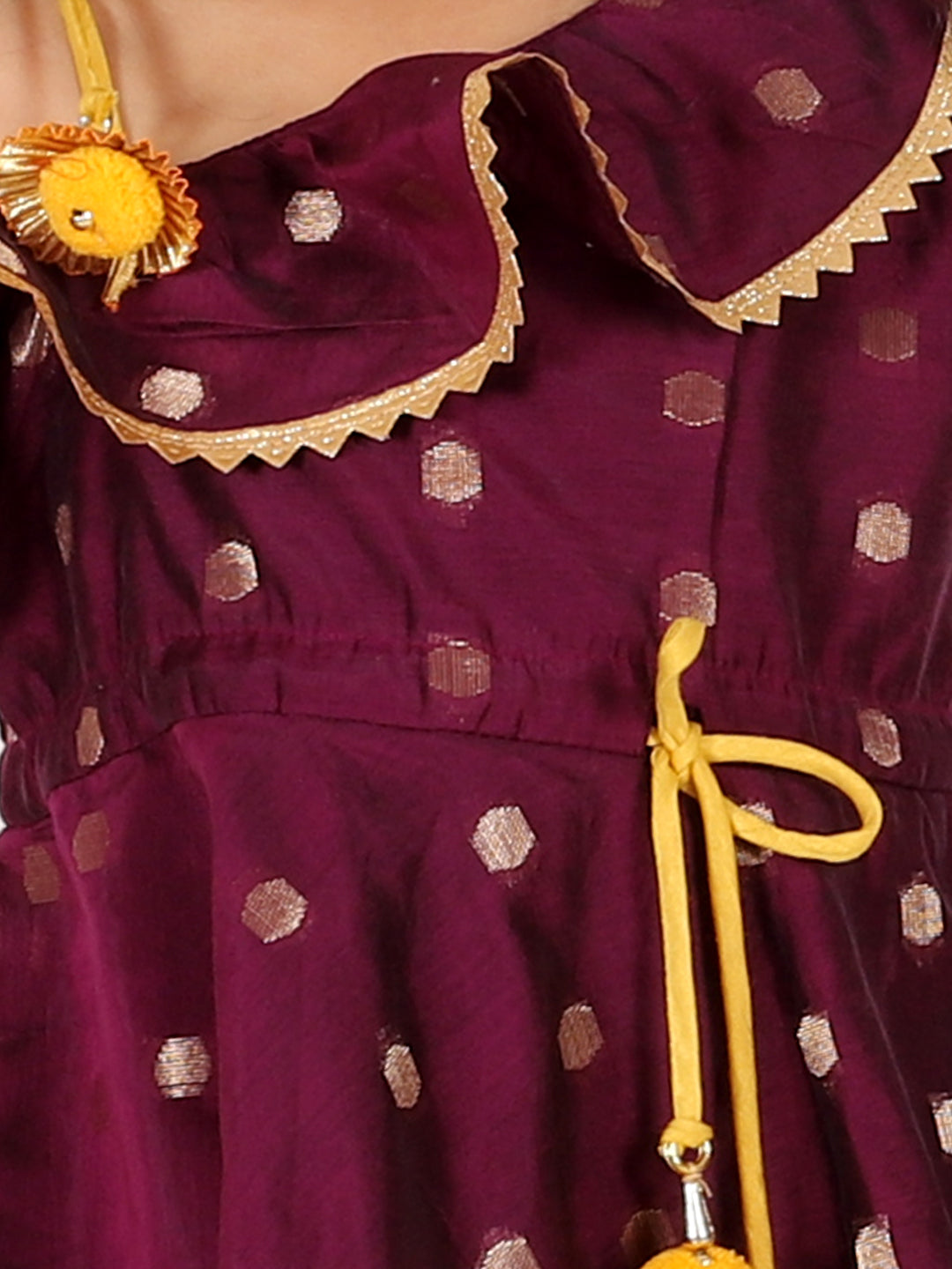 BownBee Chanderi Silk One Shoulder Peplum with Dhoti-Purple