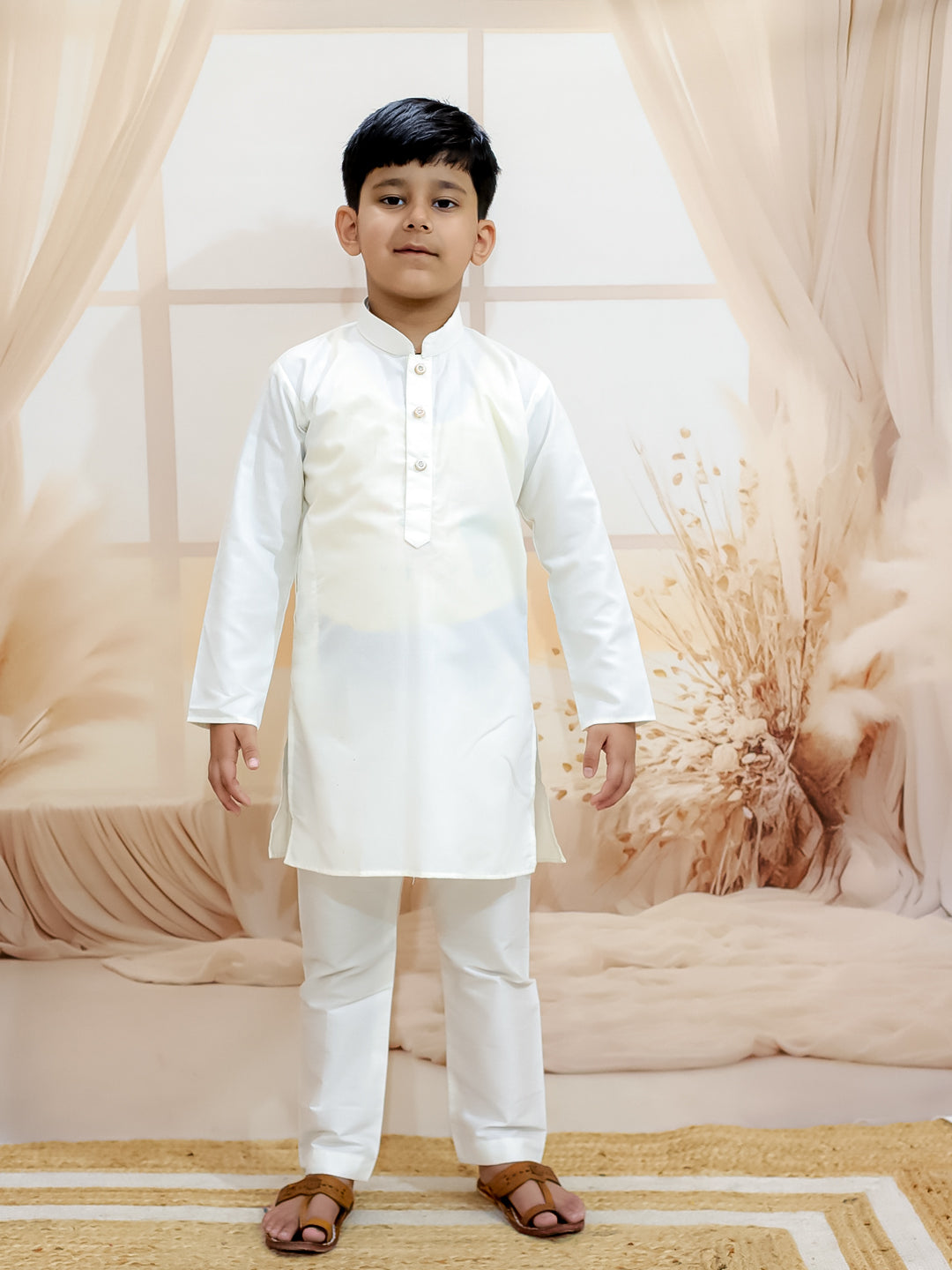 BownBee Sibling Set Shaded Long Jacket with Cotton Kurta Pajama with Off Shoulder Gown Dress