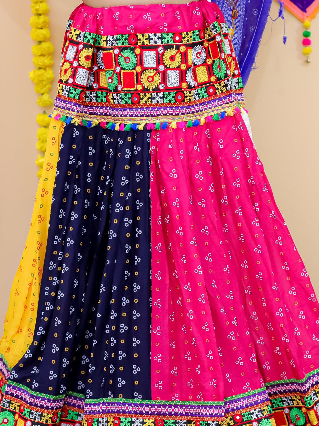 BownBee Embroidered Printed Cotton Chaniya Choli Dupatta  Set For Girls - Pink