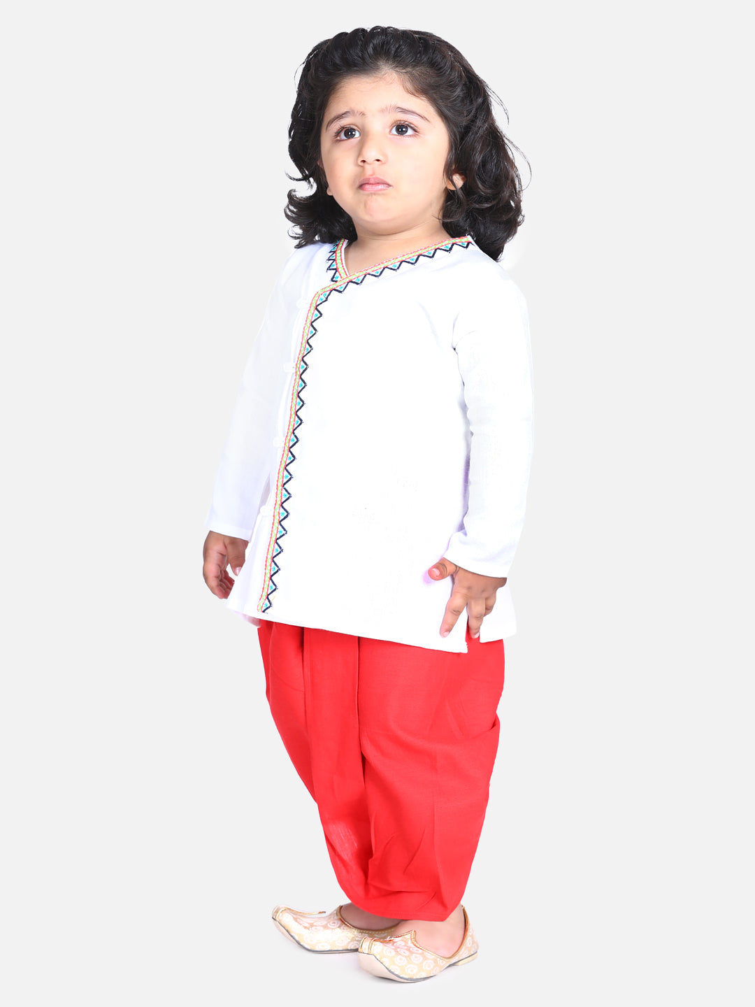 BownBee Full Sleeves Front Open Embroidered Kurta With Dhoti Sets White