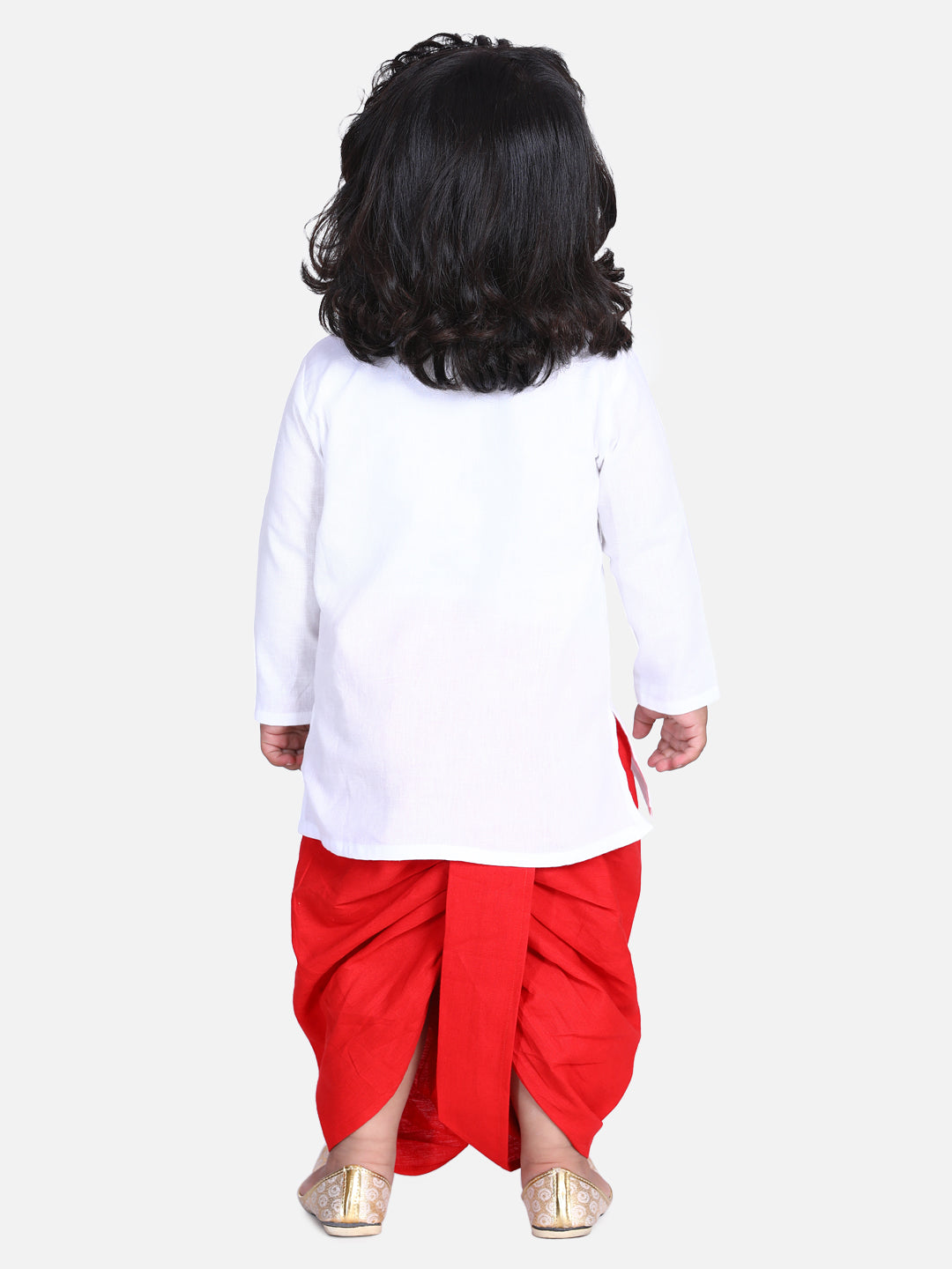 BownBee Front Open Embroidered Kurta Dhoti for Boys- White
