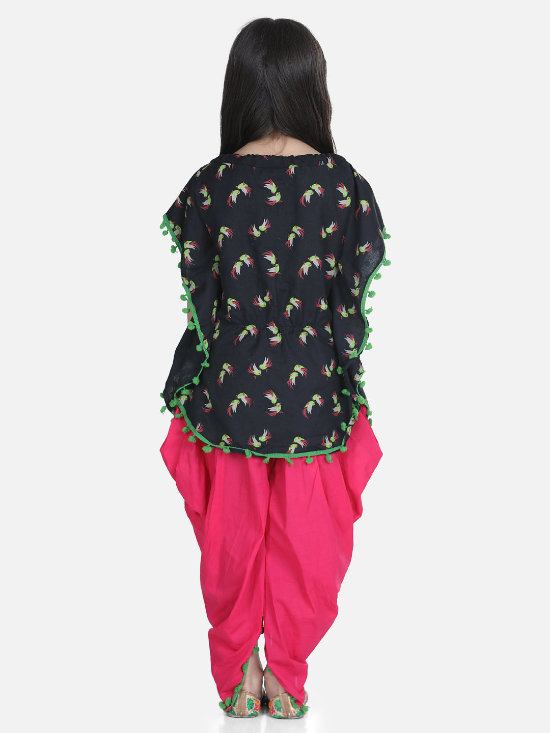 BownBee Half Sleeves Birds Printed Kurta & Sharara Set - Black & Pink