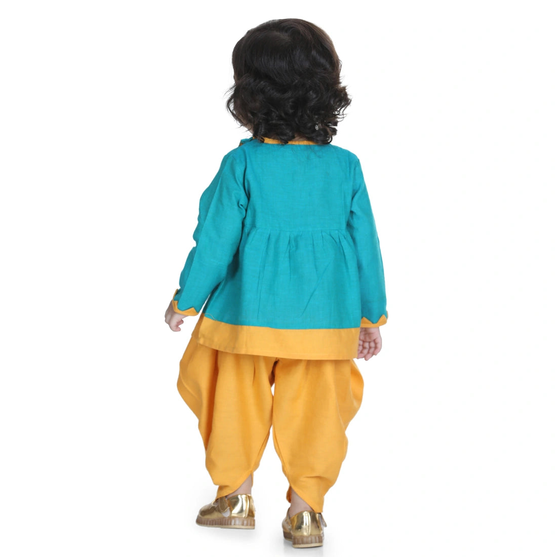 BownBee Full Sleeves Peacock Patch Embroidered Top & Dhoti