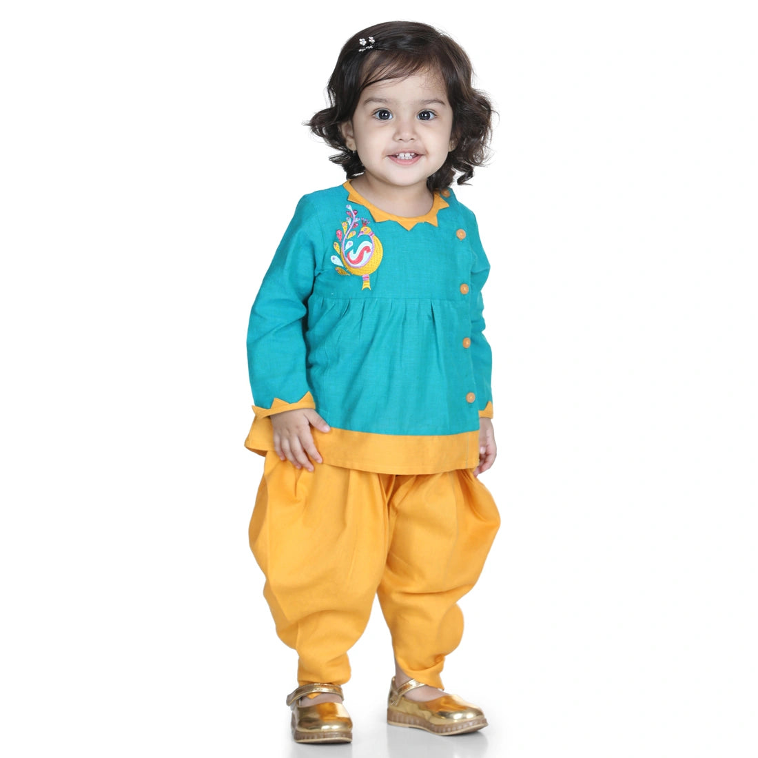 BownBee Full Sleeves Peacock Patch Embroidered Top & Dhoti