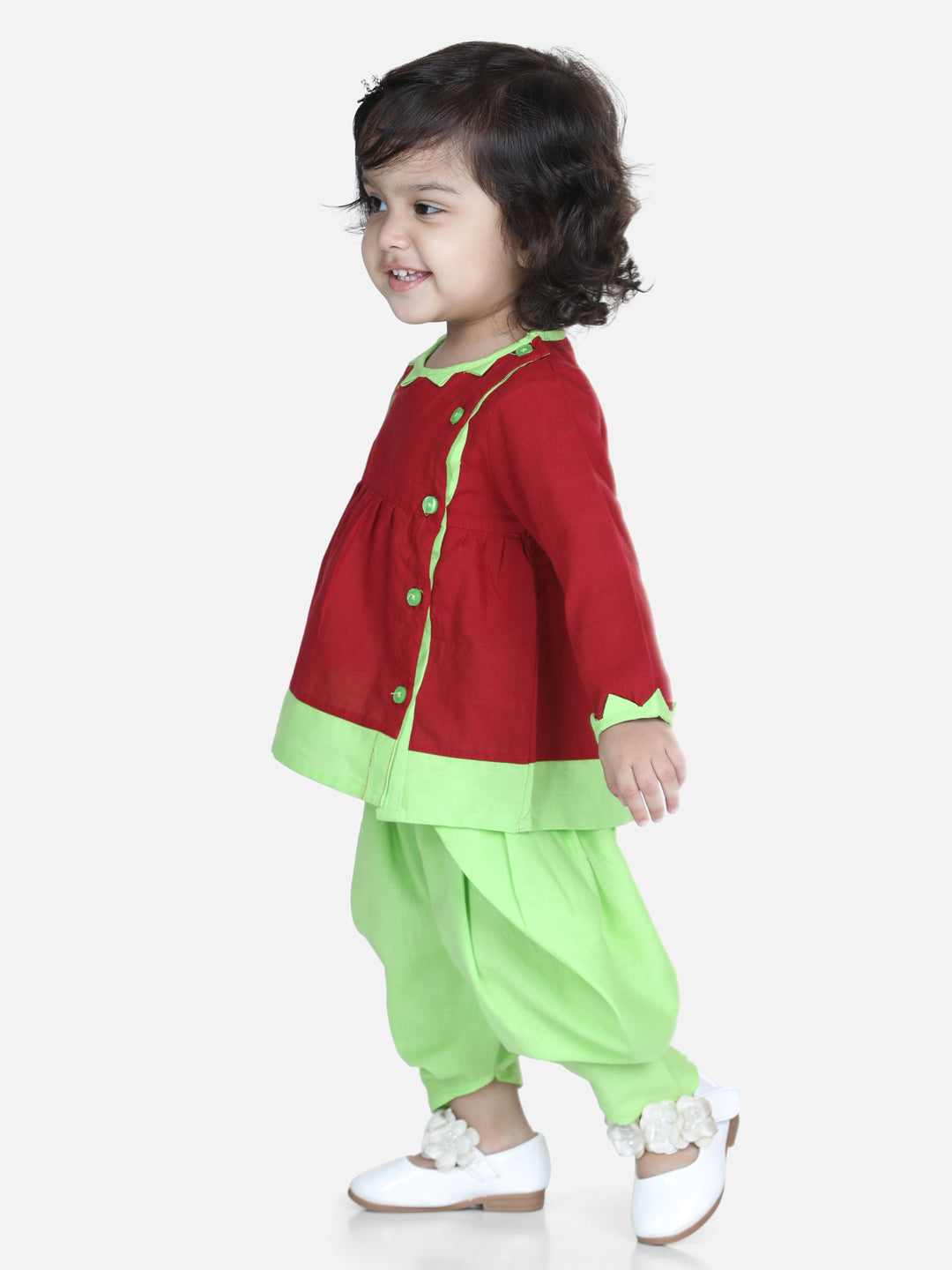 BownBee Full Sleeves Peacock Patch Embroidered Top & Dhoti - Maroon
