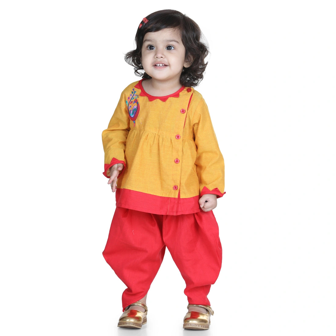BownBee Full Sleeves Peacock Patch Embroidered Top & Dhoti