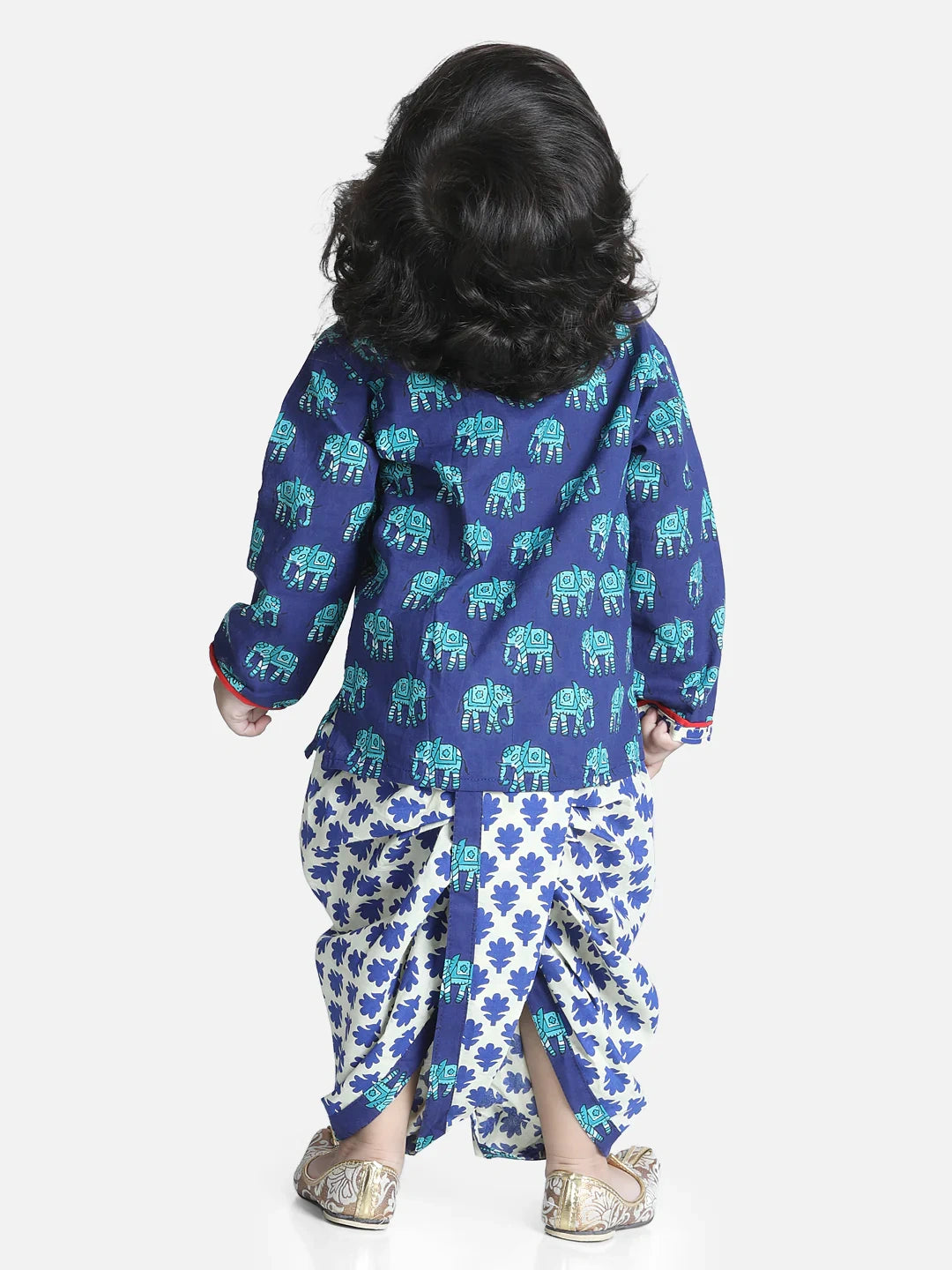 BownBee Sibling Sets Hathi Print Pure Cotton Choli  Leheriya Lehenga for Girls