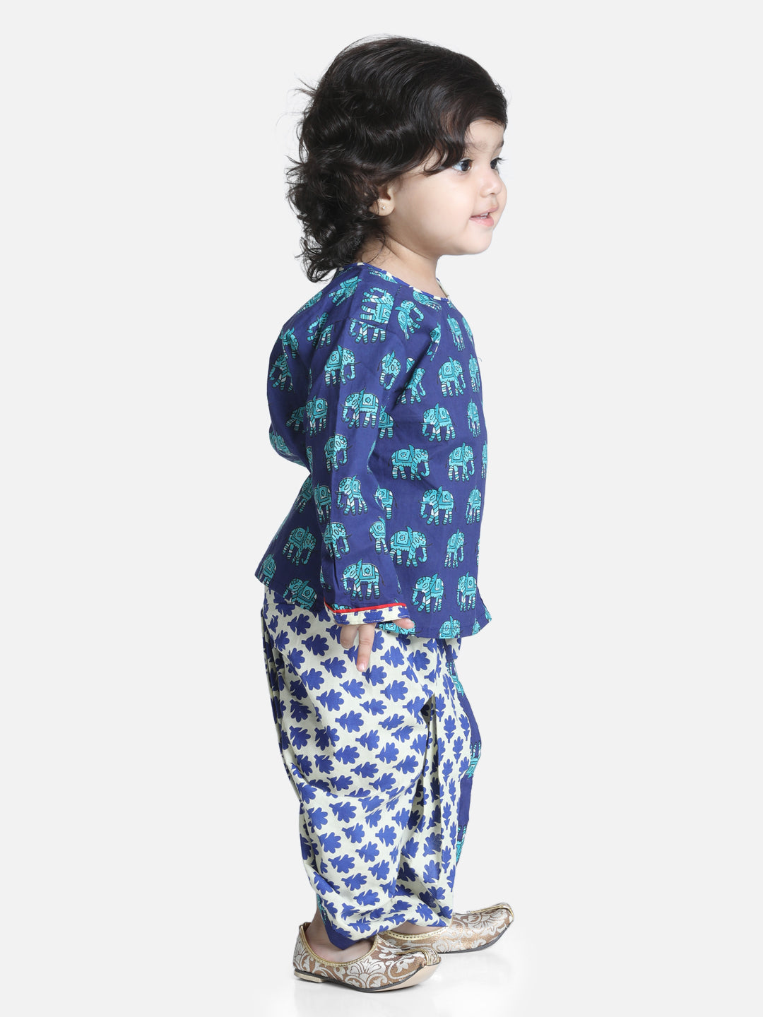 BownBee Boys Hathi Print Infant Cotton Dhoti kurta Sets - Blue