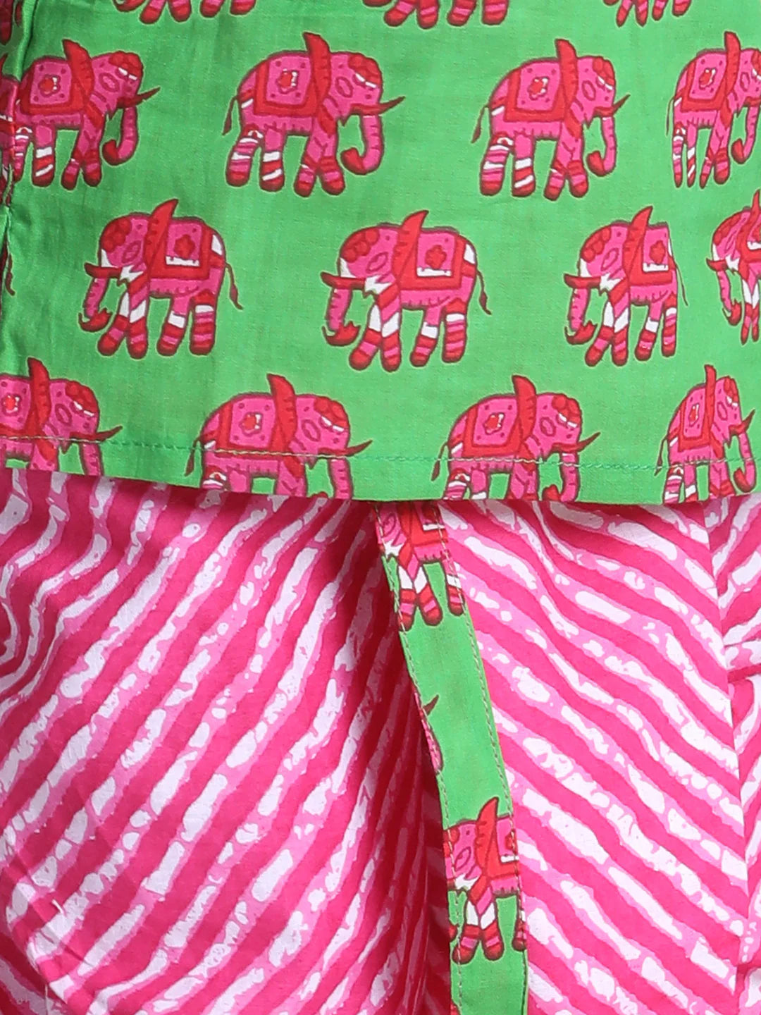 BownBee Sibling Sets Hathi Print Pure Cotton Choli  Leheriya Lehenga for Girls