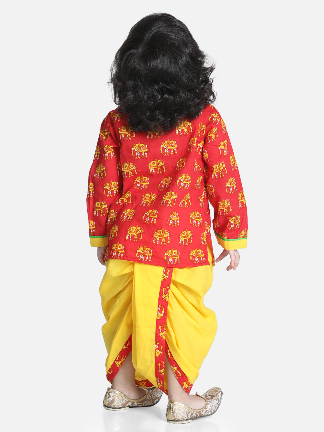 BownBee Sibling Sets Hathi Print Pure Cotton Choli  Leheriya Lehenga for Girls-and Dhoti Kurta for Boys Red