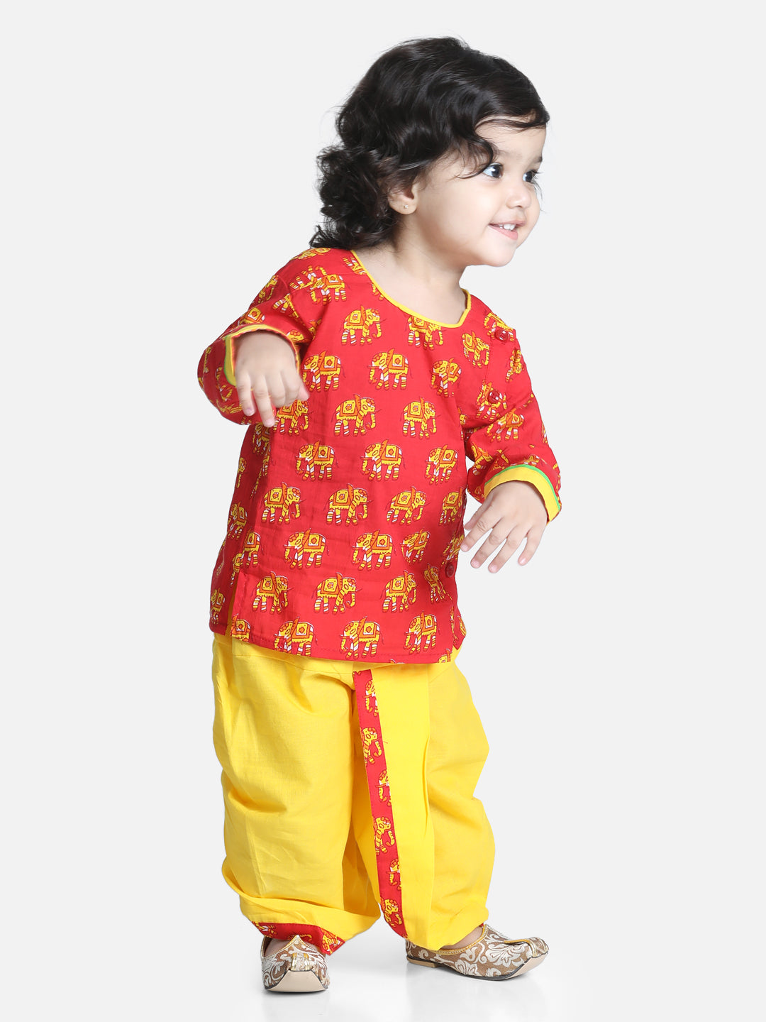 BownBee Boys Hathi Print Infant Cotton Dhoti kurta Sets - Red