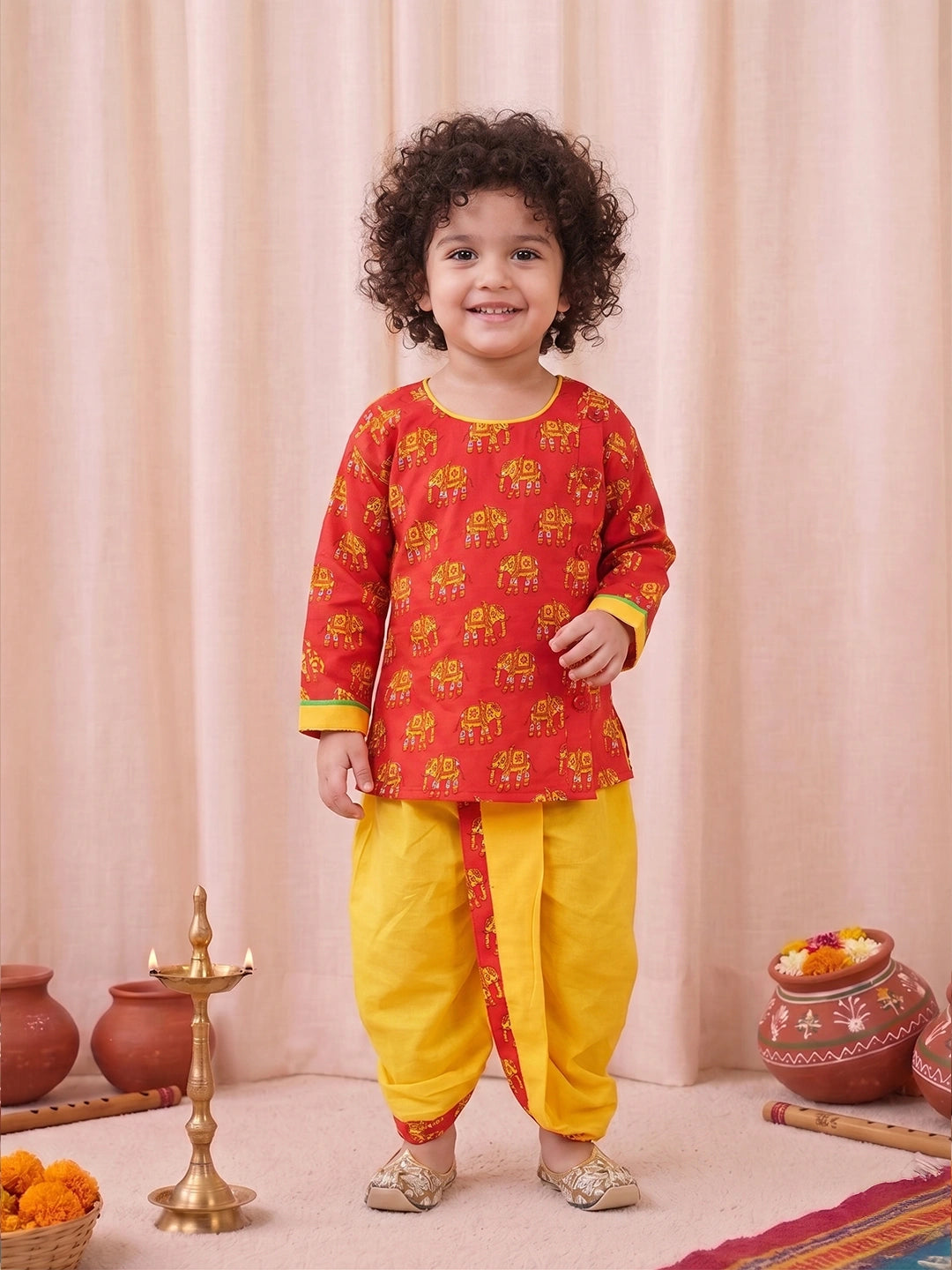 BownBee Boys Hathi Print Infant Cotton Dhoti kurta Sets