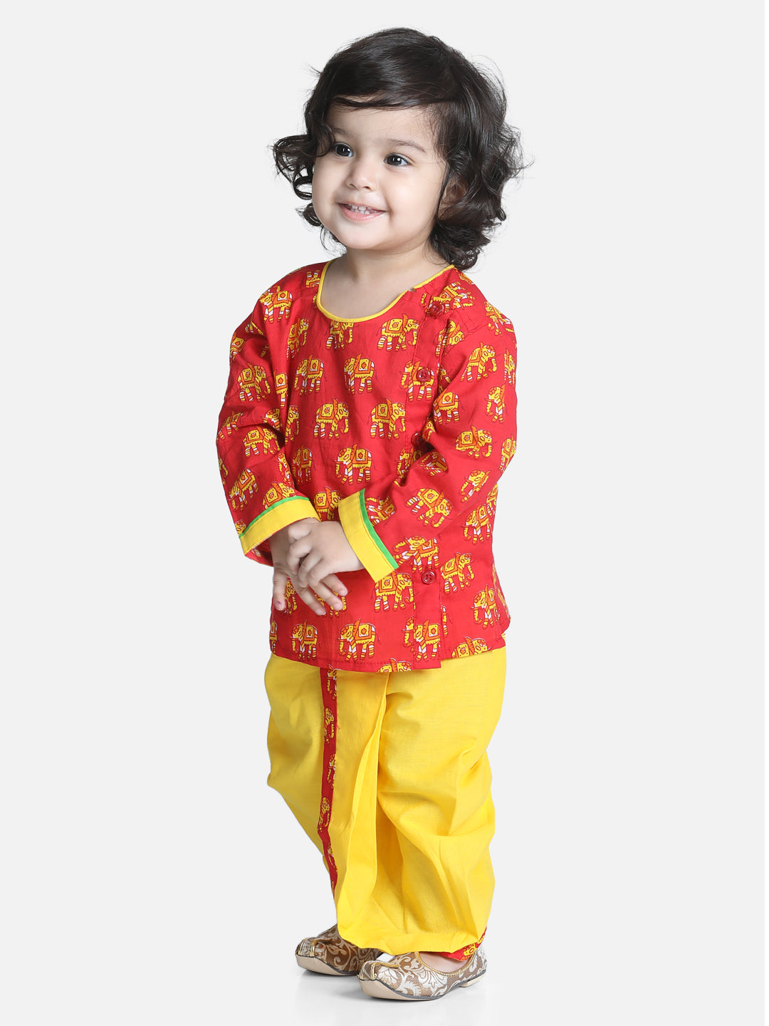 BownBee Sibling Sets Hathi Print Pure Cotton Choli  Leheriya Lehenga for Girls-and Dhoti Kurta for Boys Red