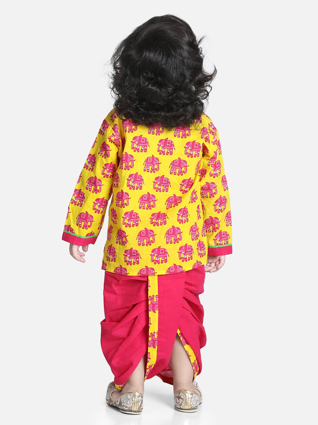BownBee Boys Hathi Print Infant Cotton Dhoti kurta Sets - Yellow