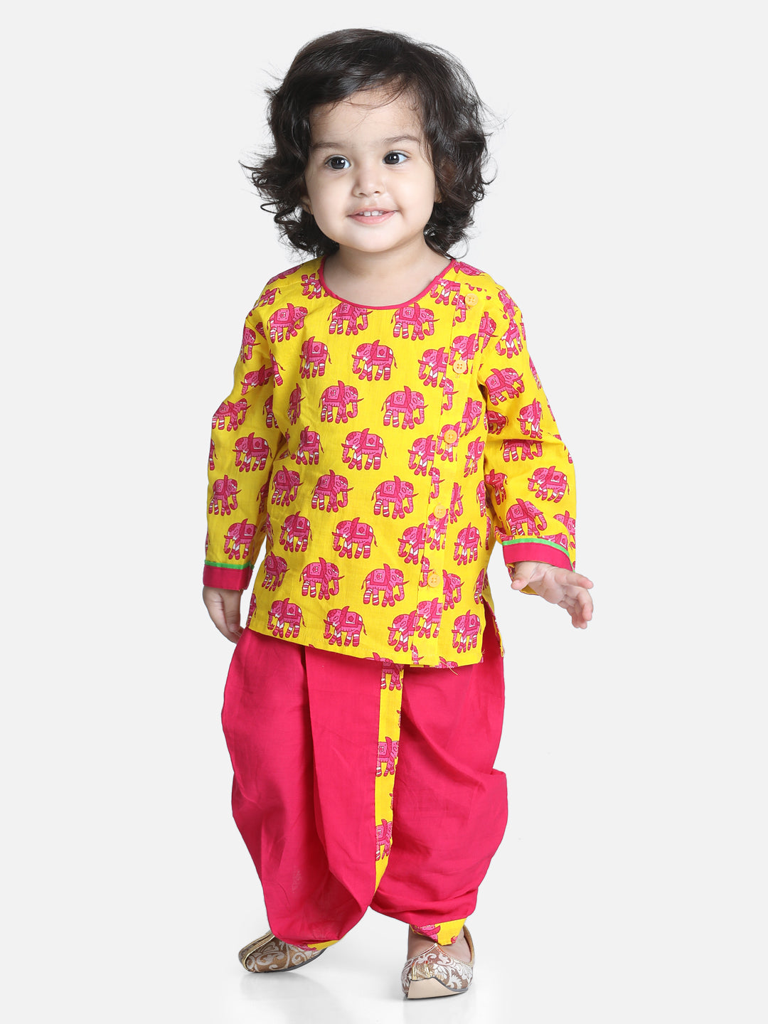 BownBee Boys Hathi Print Infant Cotton Dhoti kurta Sets- Yellow