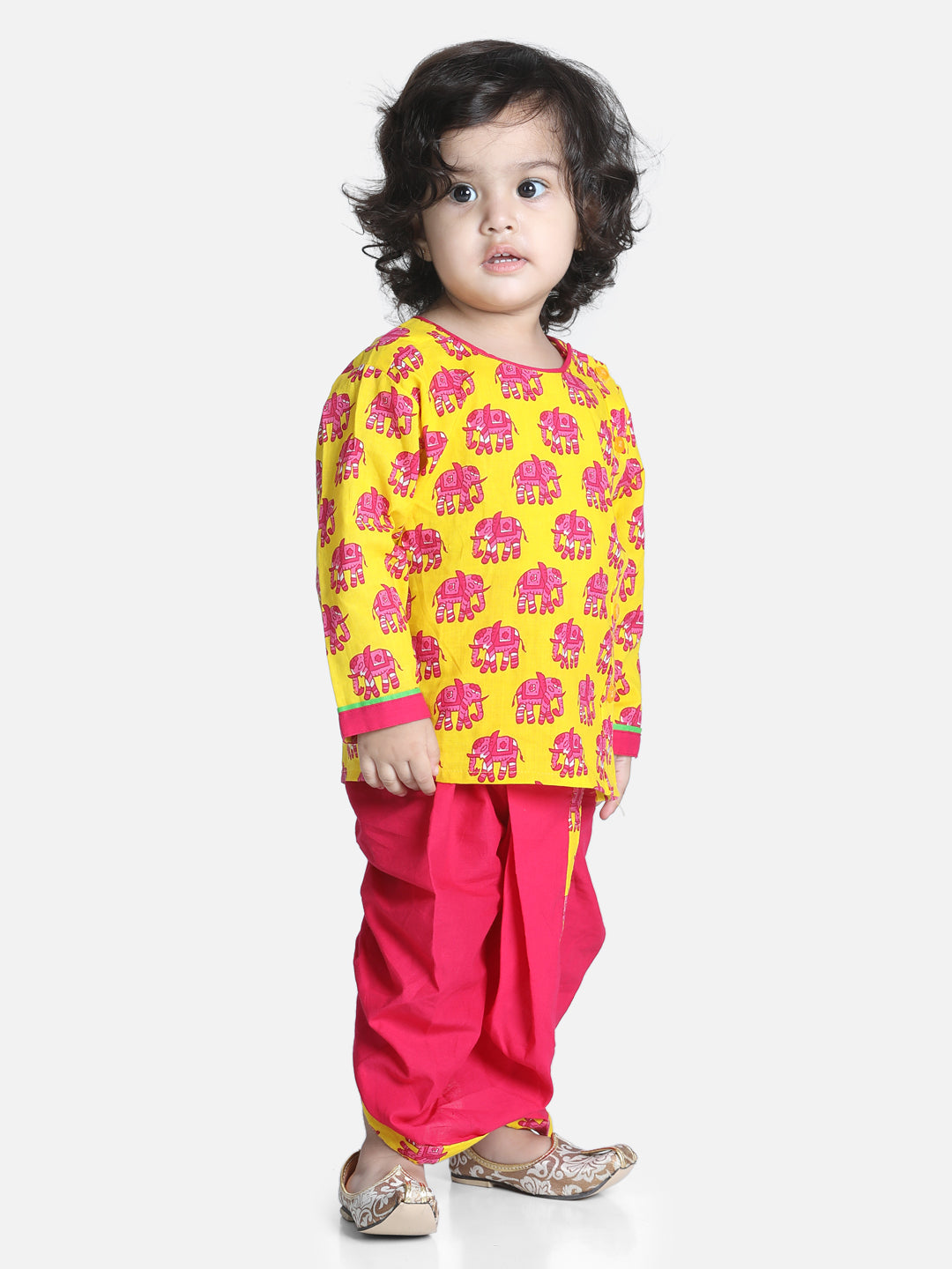 BownBee Boys Hathi Print Infant Cotton Dhoti kurta Sets- Yellow