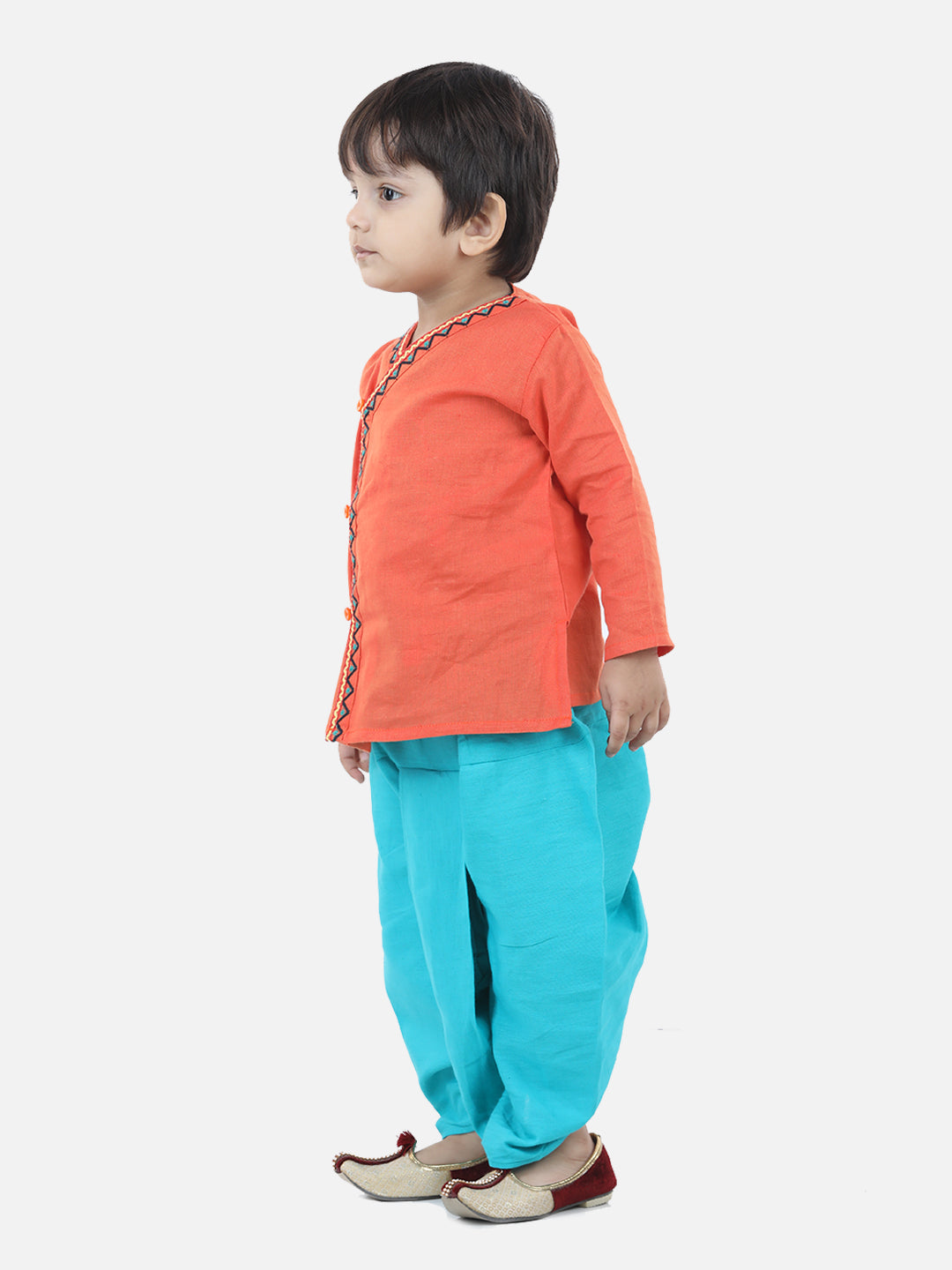 BownBee Boys Front Open Embroidered Kurta Dhoti- Orange