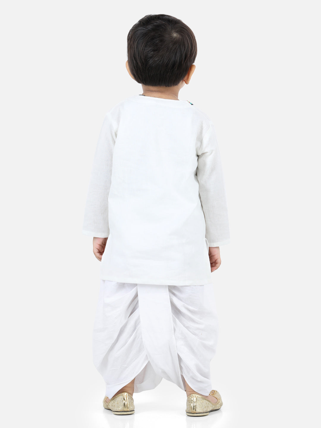 BownBee Boys Front Open Embroidered Kurta Dhoti- White