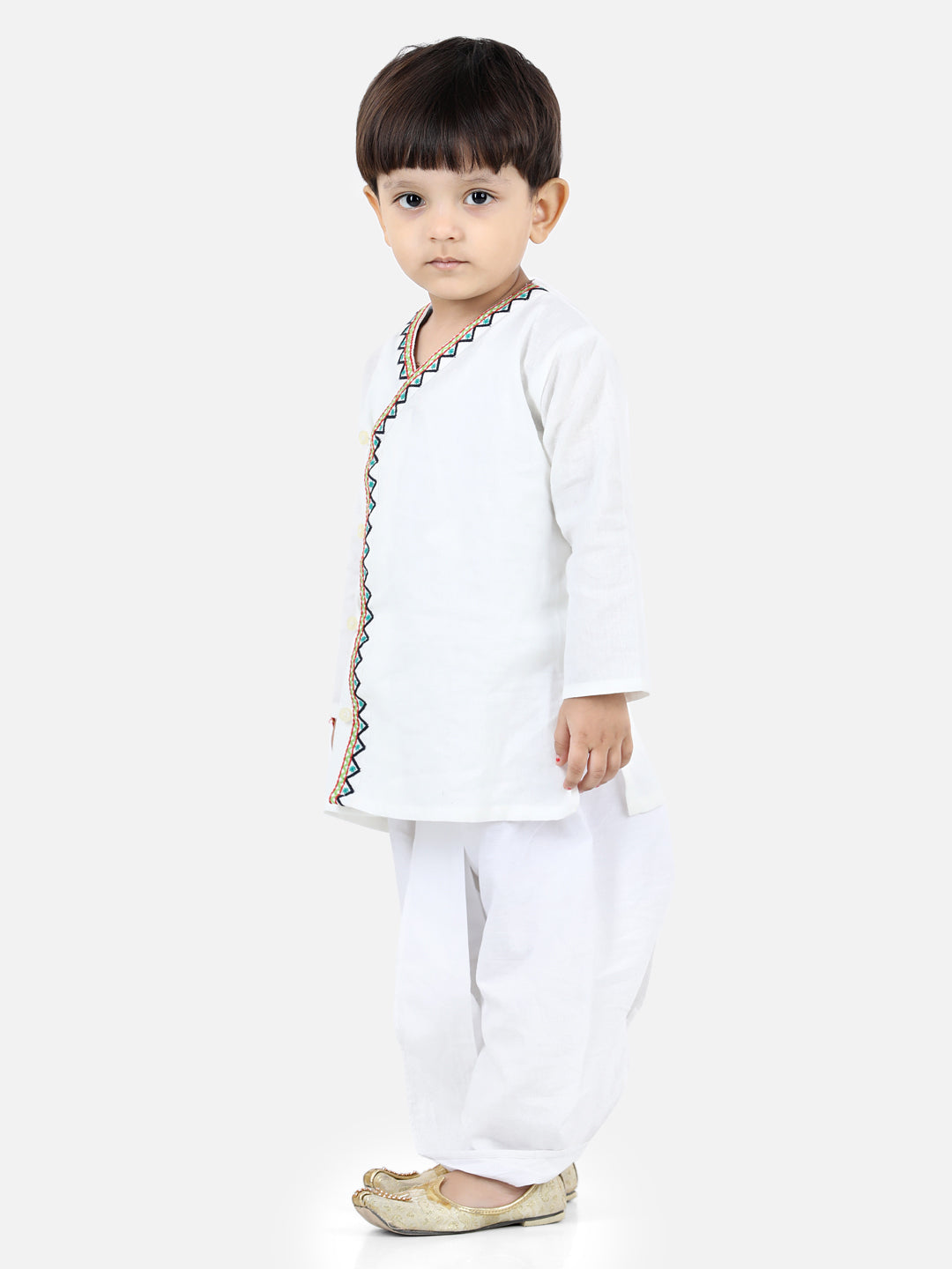 BownBee Boys Front Open Embroidered Kurta Dhoti- White