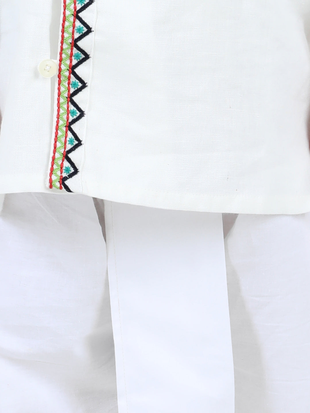 BownBee Boys Front Open Embroidered Kurta Dhoti- White