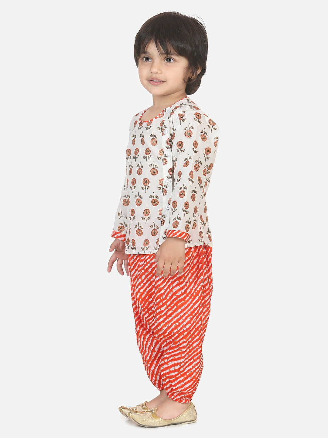 BownBee Full Sleeves Floral Block Print Kurta With Harem Pants