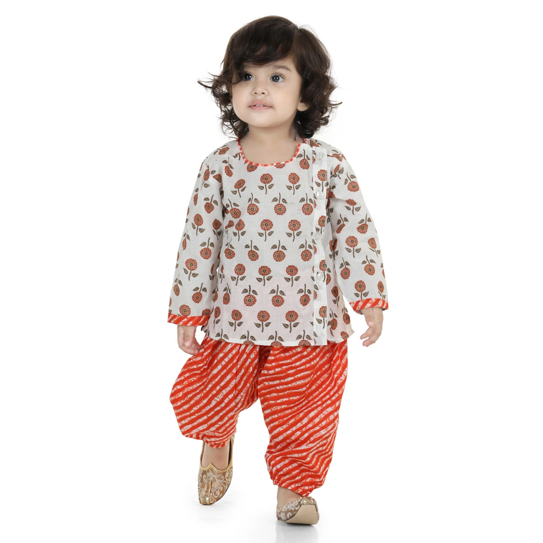 BownBee Full Sleeves Floral Block Print Kurta With Harem Pants