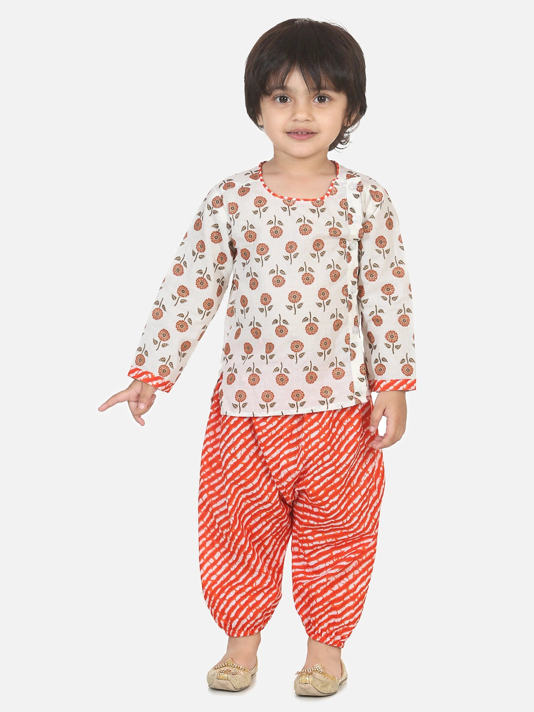 BownBee Full Sleeves Floral Block Print Kurta With Harem Pants