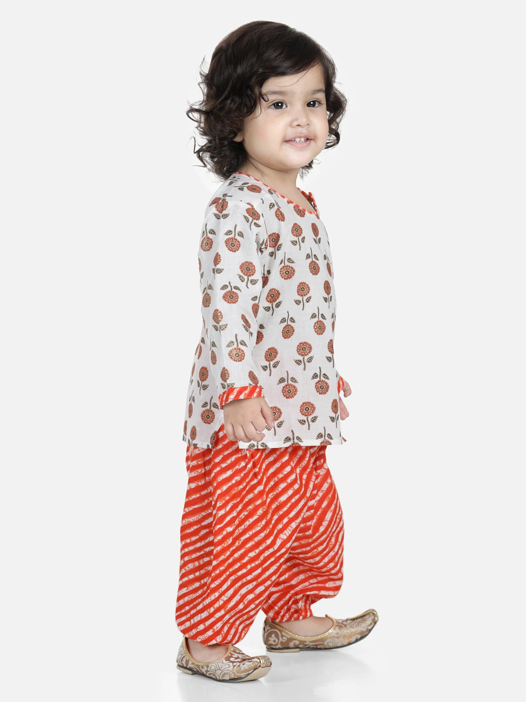BownBee Full Sleeves Floral Block Print Kurta With Harem Pants