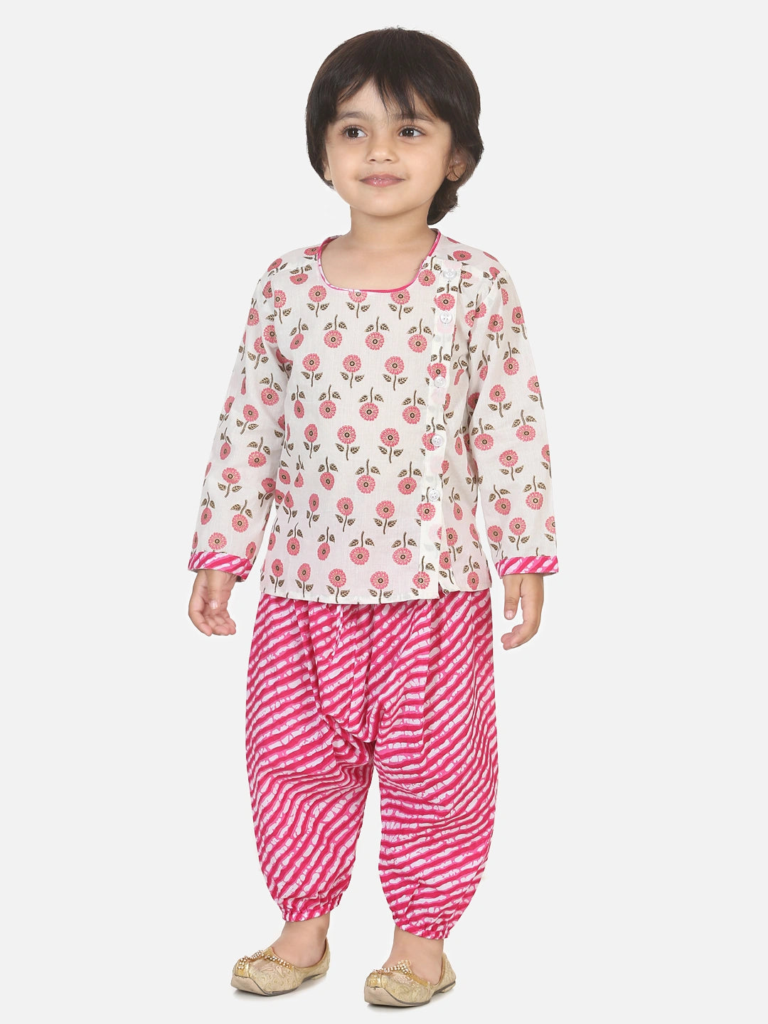 BownBee Full Sleeves Floral Block Print Kurta With Harem Pants
