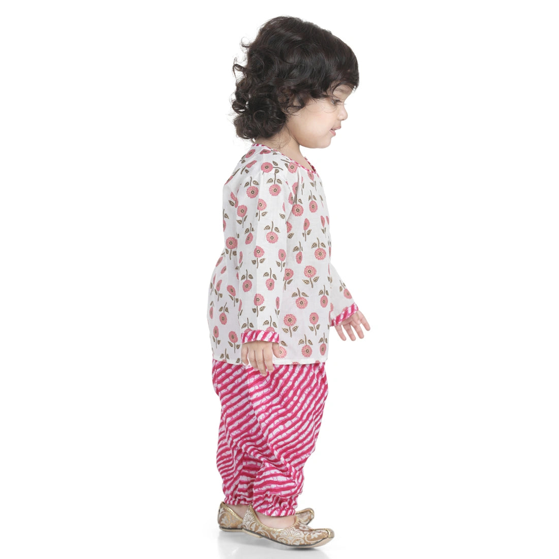 BownBee Full Sleeves Floral Block Print Kurta With Harem Pants