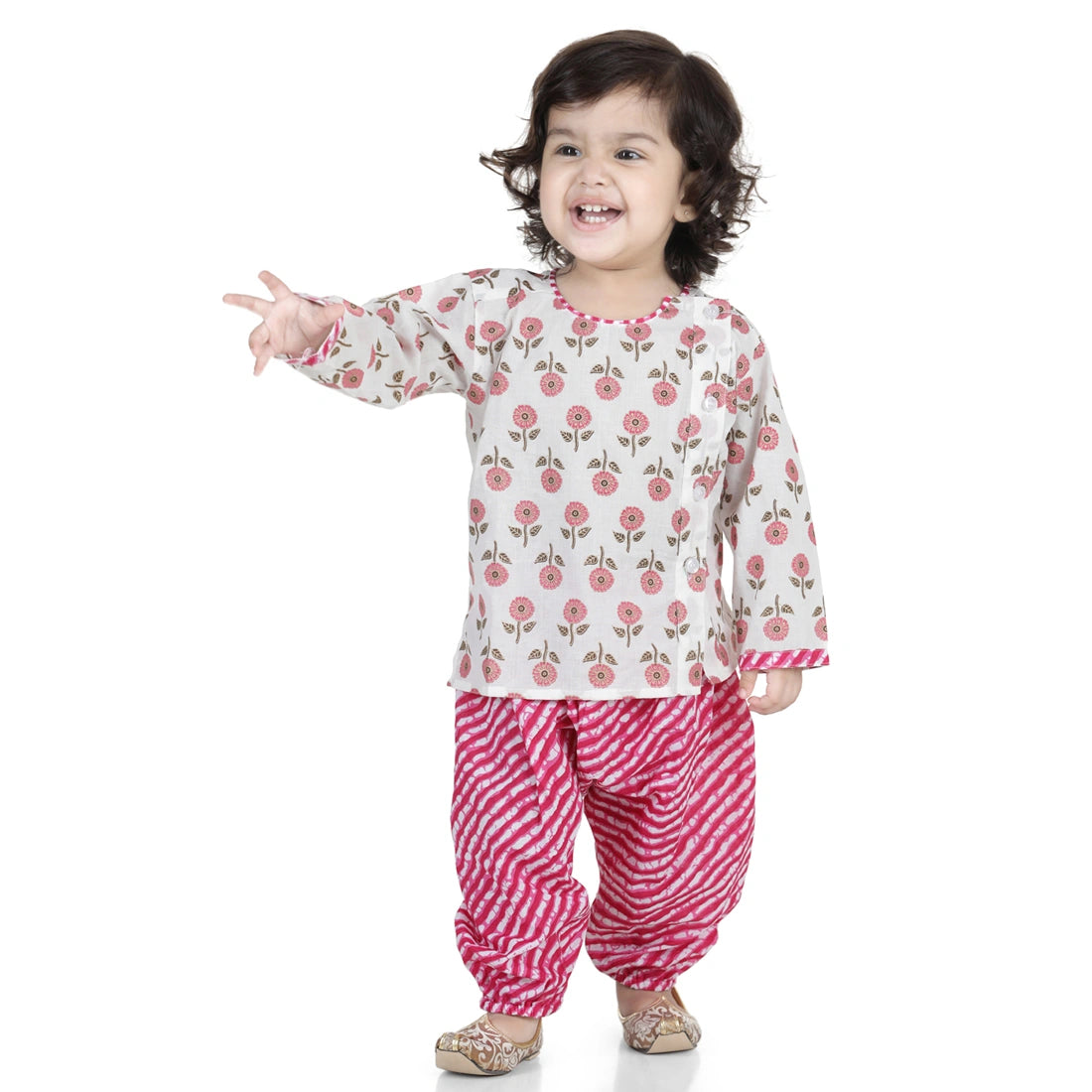 BownBee Full Sleeves Floral Block Print Kurta With Harem Pants